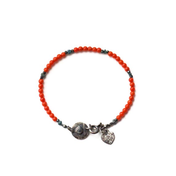 Coral & Raw Diamond Bracelet - one of a kind