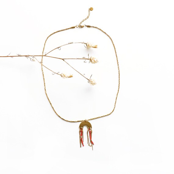 Brass + Coral Tassel Necklace
