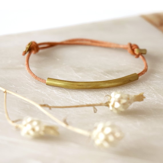 Bold Leather&Brass Bracelet - Natural Color