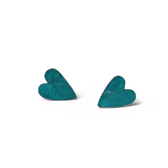 Hand-Painted Heart Earrings - Heart by Heart Collection - Handmade Colourful Earrings - Blue Hearts Earrings