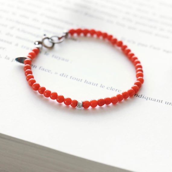 White Raw Diamond and Adriatic Coral Bracelet 2 - one of a kind