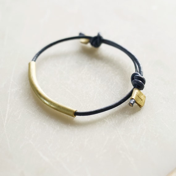 Bold Leather&Brass Bracelet - Dark Blue Color
