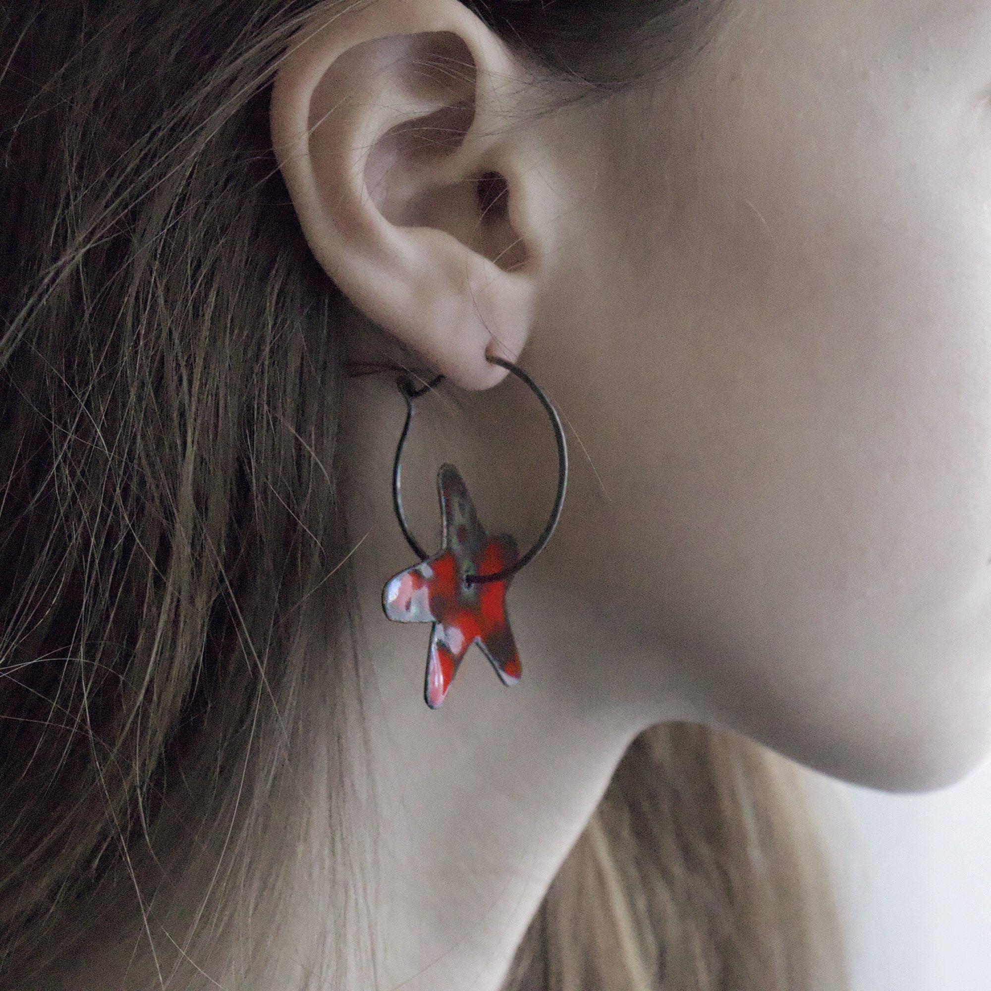 Flame enamel earring