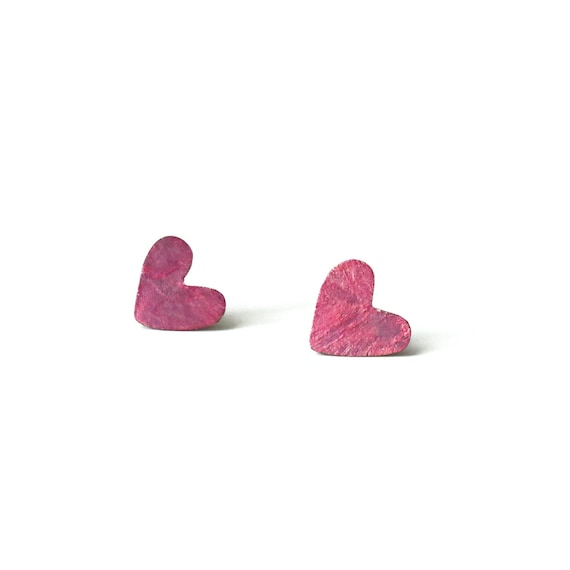 Hand-Painted Heart Earrings - Heart by Heart Collection - Handmade Colourful Earrings - Pink Hearts Earrings