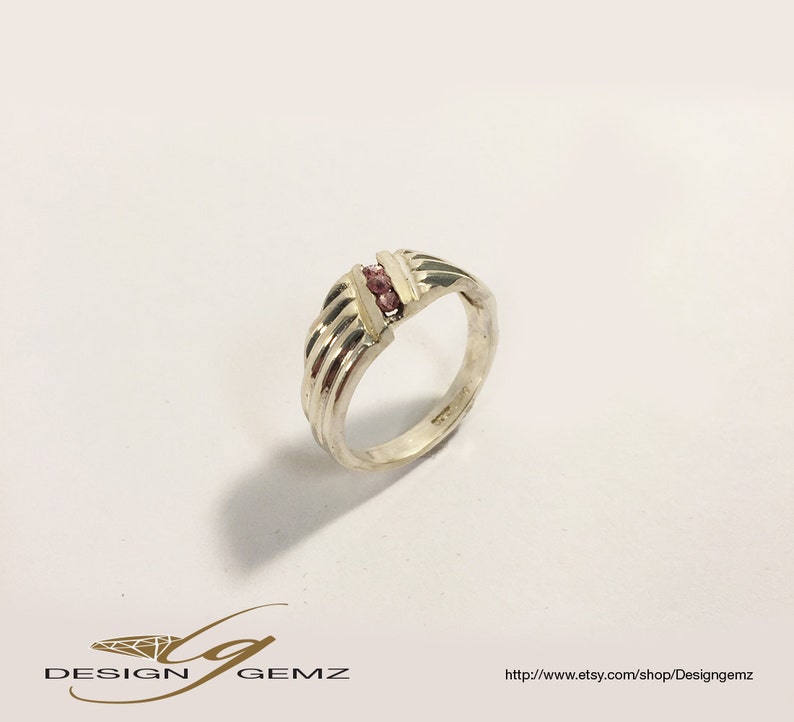 925 Sterling Silver Ring With 3 pink sapphires #033