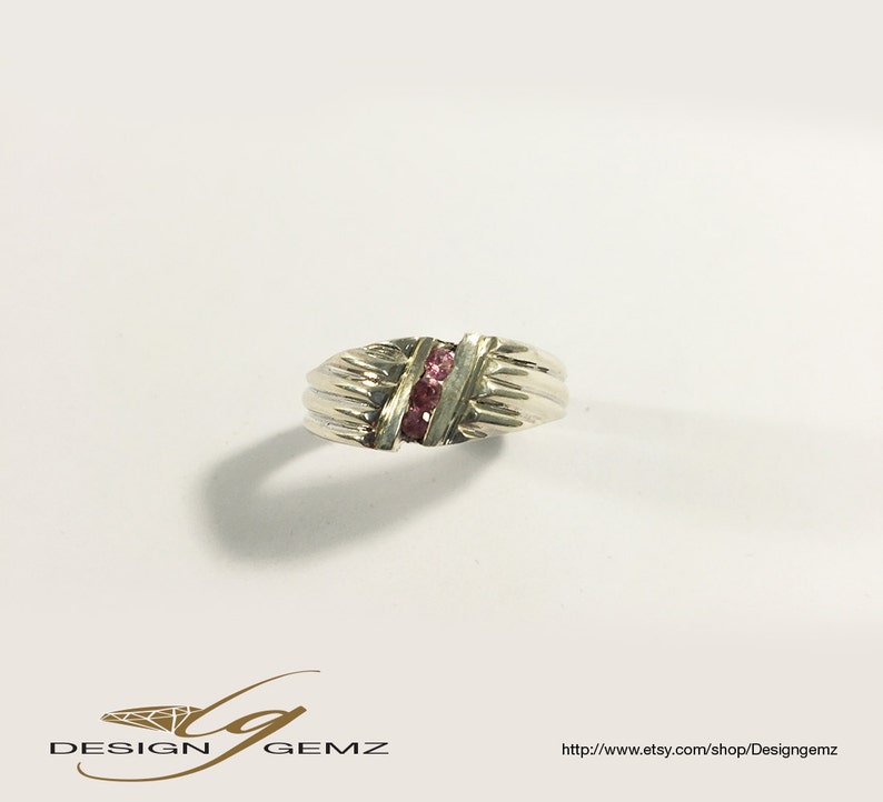 925 Sterling Silver Ring With 3 pink sapphires #033