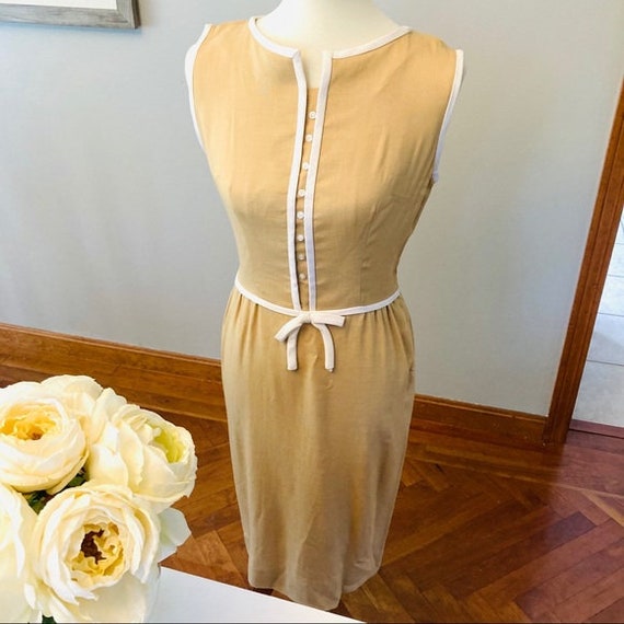 Vintage mustard linen w piping dress M
