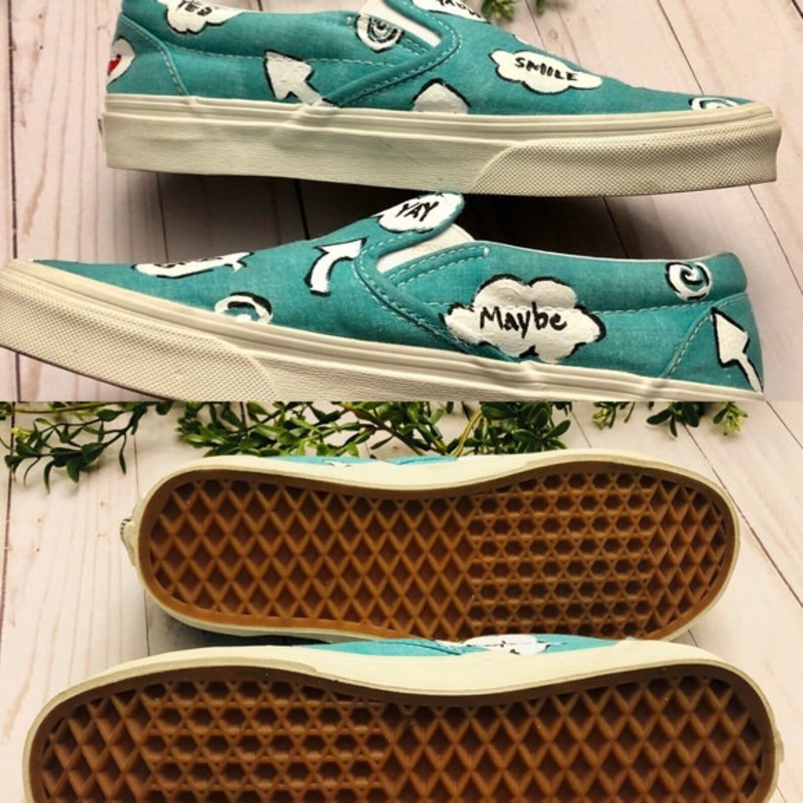 Womens teal text bubble slip on Vans size 7 | Etsy