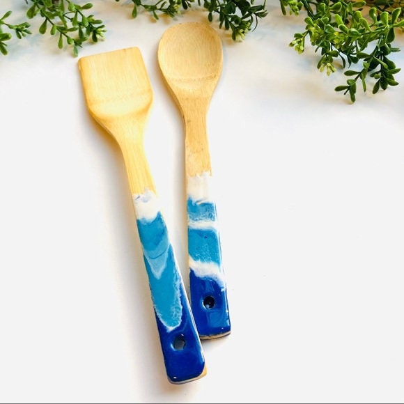 Resin wave decorated wood spoons custom made Etsy