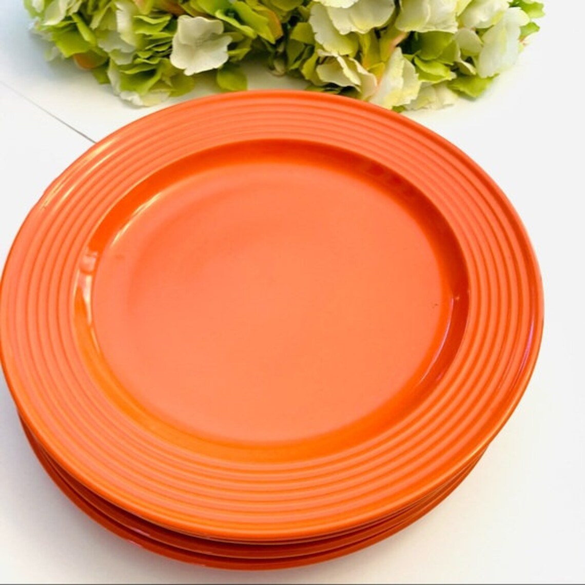 Set of 4 orange large ceramic dinner plates summer color Etsy
