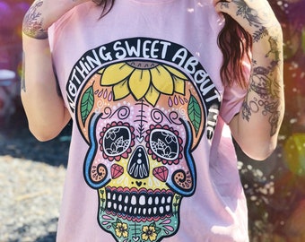Tribal T-Shirts Cannabis Sugar Skull Tattoo Short Sleeve T-Shirt Dress