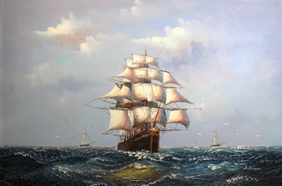Tall Ship Painting - John Ambrose - RSMA - Etsy