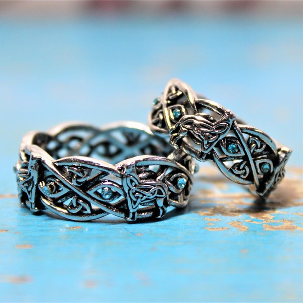 Celtic Geri & Freki Wolf Triquetra Promise Ring