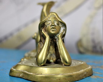 Rare Art Nouveau Brass Mermaid Paper Clip