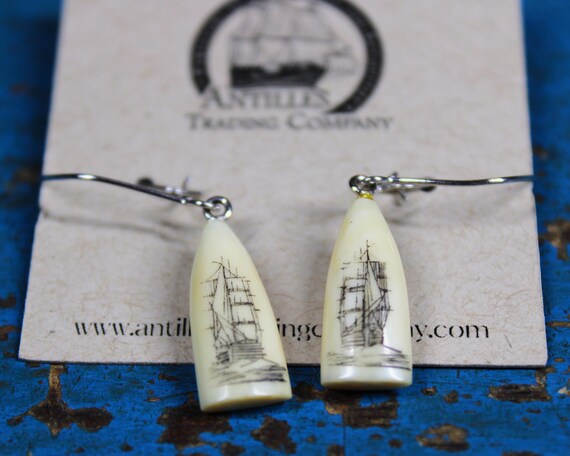 Tiny Scrimshaw Drop Earrings - image 1
