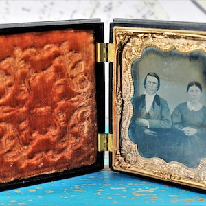 Antique Ambrotype Couple w/ Creepy Eyes Possibly Painted or Wide Open