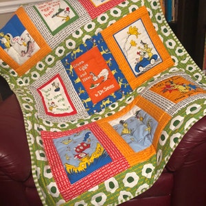 Custom-made from Dr. Seuss Green Eggs & Ham Fabric Quilt Throw Comforter Blanket Baby Child Toddler