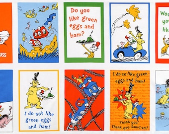 Dr Seuss Green Eggs & Ham Book Quilt Craft Fabric Panel Bundle by Robert Kaufman