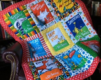 Custom-made from Multiple Dr. Seuss Book Covers Fabric Quilt Throw Comforter Blanket for Baby Child Toddler Lap