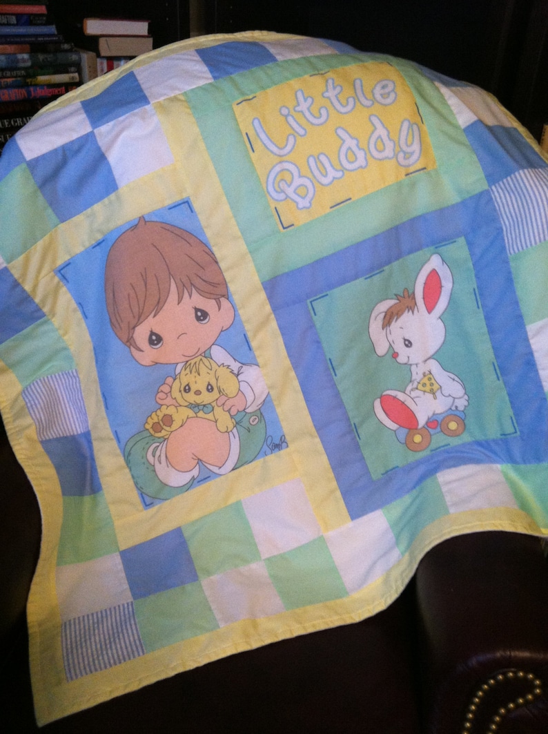 Custom Boy Baby Toddler Lap Quilt Blanket Throw Comforter w Precious Moments Fabric Panels