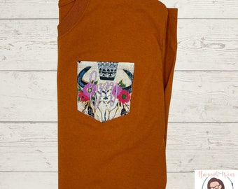 Pocket Monogram Shirt/Pocket Shirt Custom/Cowgirl Shirt/Longhorn Skull/Rodeo Shirts for Women/Catus Flower/Cowgirl Monogram/Cow skull Shirt