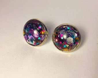 12mm glitter earrings in silver settings settings