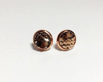 8 mm fish/mermaid scale earrings with rose gold settings