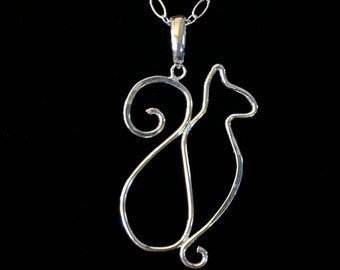 Sterling Silver Wire Cat Pendant