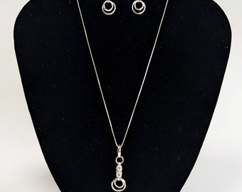 Sterling Silver Byzantine links with double jump rings Necklace and Earrings SET