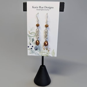 Sterling Silver Byzantine links with bronze freshwater pearls drop earrings