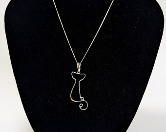 Sterling Silver Handmade Cat Pendant on 18 inch Chain
