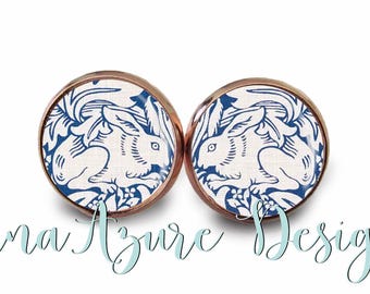 Brother Rabbit - William Morris Print Earrings - Art Nouveau Studs - Nature Glass Domes - Botanical Prints - Rose Gold & Multiple Finishes