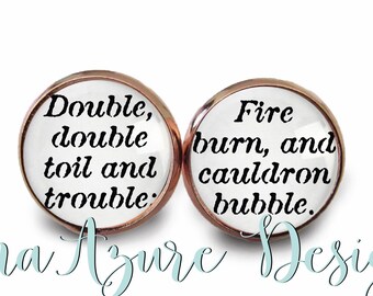 Witch Earrings - Halloween Earrings - Shakespeare Earrings - Glass Dome Earrings - Rose Gold, Stainless Steel, Antique Bronze, Gunmetal