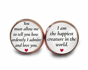 Pride and Prejudice Earrings – Jane Austen Jewelry – Mismatched Gift - Book Lovers - "Admire and Love You...Happiest Creature in the World"