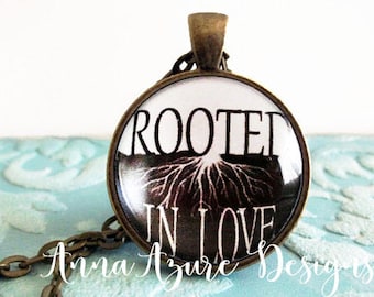 Christian Jewelry Christian Necklace Scripture jewelry Rooted in Love Ephesians 3:17 Christian Bible Pendant Necklace Scripture Keychain