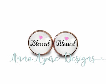Blessed Earrings- Blessed Mother Earrings- Christian Earrings- Rose Gold, Bronze, Stainless Steel and Gunmetal Options! Blessed Mama Gift