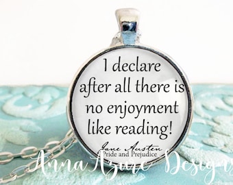 Book Necklace- Pride and Prejudice- Jane Austen Gifts- I declare after all there enjoyment like reading- Bookish Gifts for Reader- Book Worm