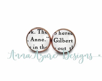 Book Earrings- Anne of Green Gables Jewelry- Anne and Gilbert Earrings- Rose Gold, Bronze, Silver, Gunmetal Stud Earrings- Bookish Gifts
