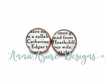 Book Earrings- Wuthering Heights Earrings- Catherine and Heathcliff Mismatched Book Earrings- Emily Bronte Jewelry- Multiple Metal Choices!