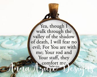 Yea though I walk through the valley of death Christian Jewelry Christian necklace bible necklace Psalm 23:4 Keychain sterling silver