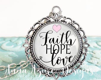 Christian Jewelry- Christian Necklace- Faith Hope Love Gift- Gift for Mom- Love Never Fails- Scripture Jewelry- Love Pendant- Hope Necklace
