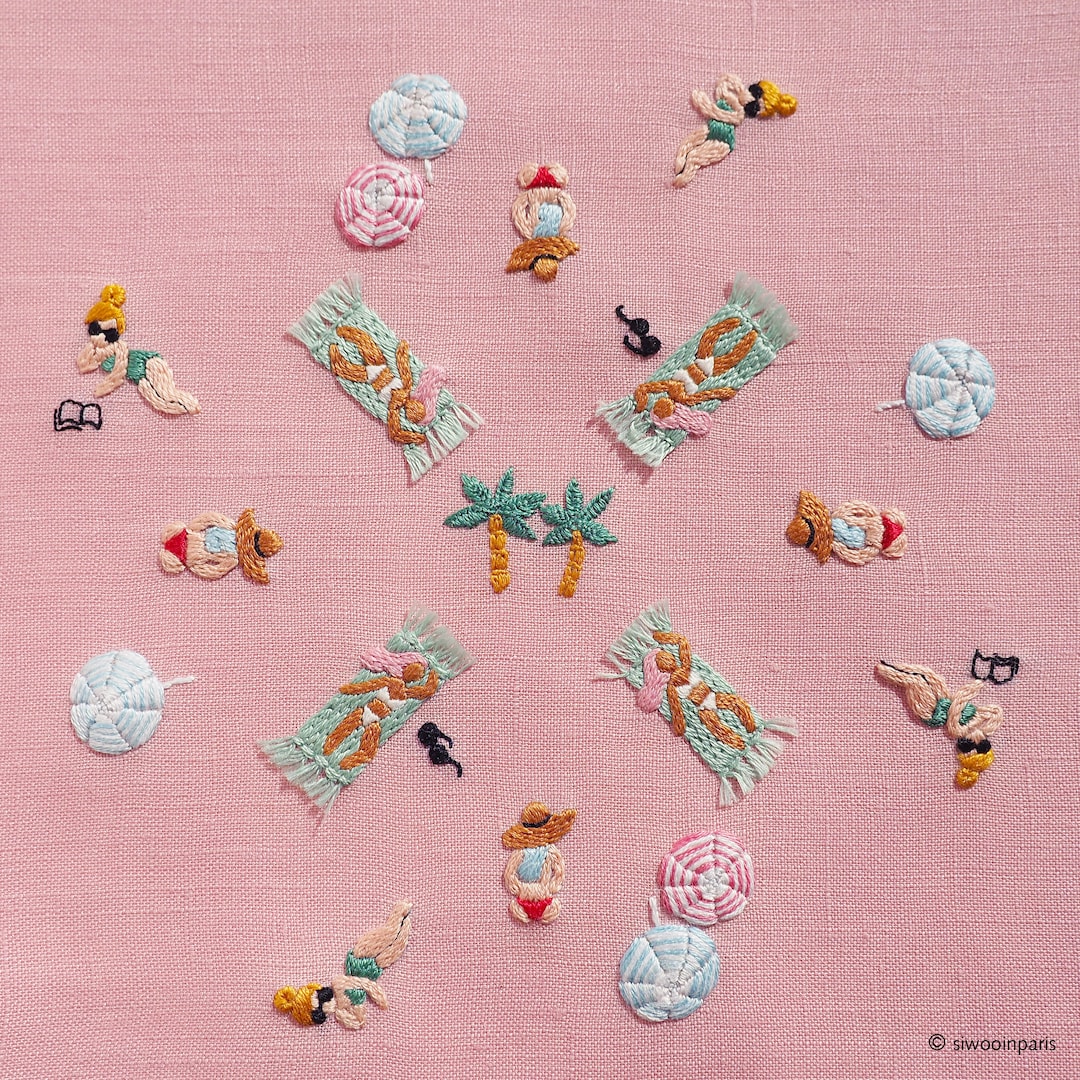 Beach Girls Embroidery Pattern PDF | Summer Vacation Motif for Shirt ...