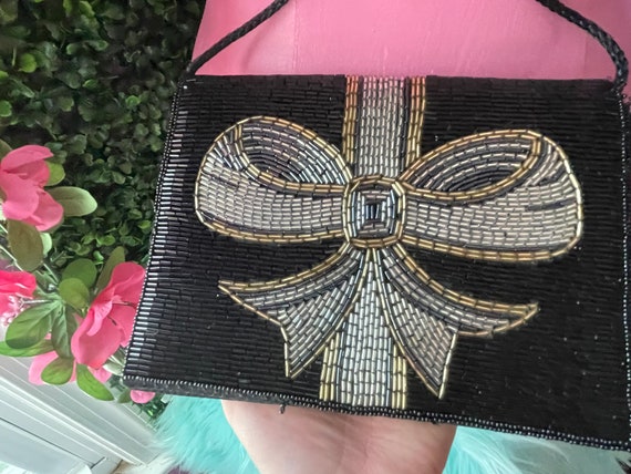 Vintage 90’s  Lord & Taylor beaded bow evening bag - image 9