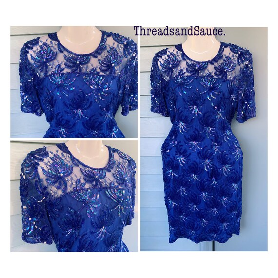 Vintage 80's Royal Blue Sequin Dress
