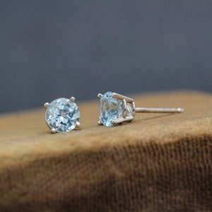 One Carat Total Weight Genuine Sky Blue Topaz Earring Gemstone Studs 14K White Gold Tavernays image 1