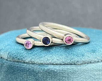 Sterling Silver and Sapphire stackable rings- Handmade // stack // stacker // gemstone // gifts for her // bridesmaid gift - Tavernays