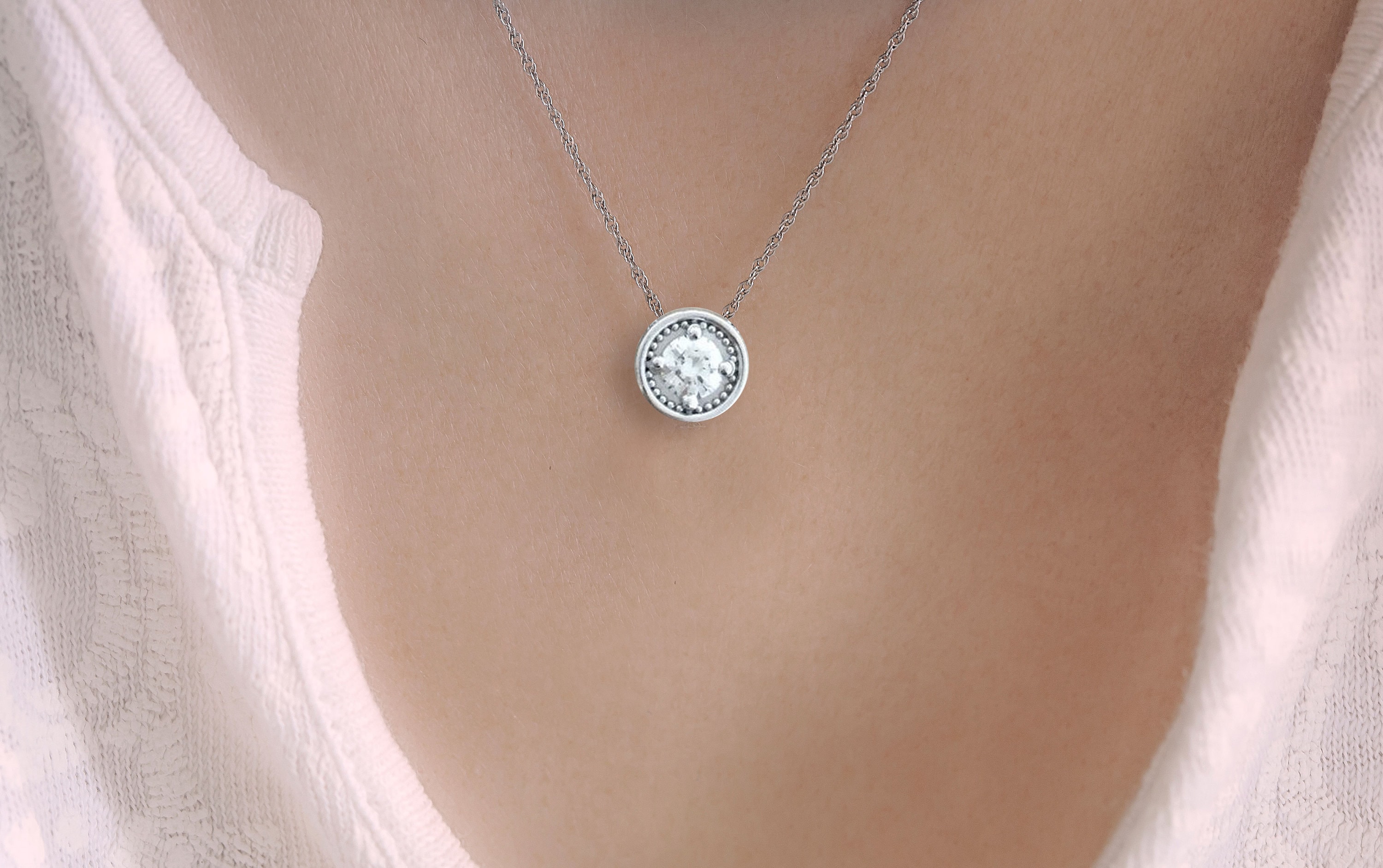 14k .42ct White Gold Diamond Slide Pendant and 14k Gold Chain Etsy