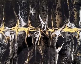 Metallic Acrylic Swipe Technique Painting in Rose Gold, Silver, and White on Black