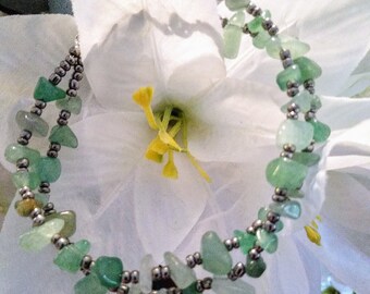 Semi Precious Aventurine and Glass Bead Double Strand Bracelet