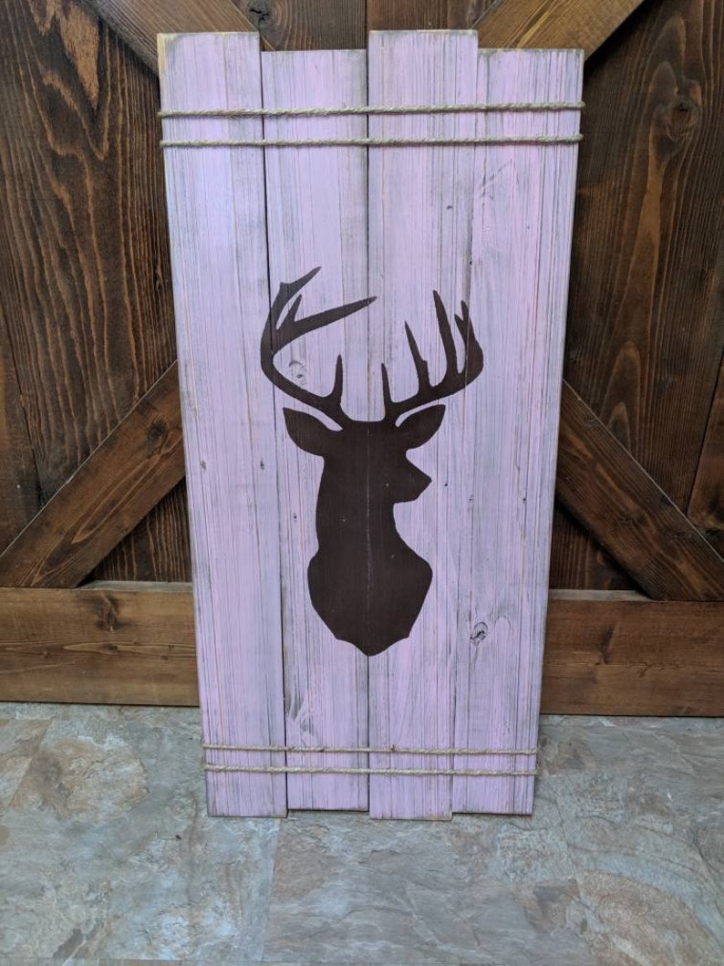 Pink Distressed Deer Head Pallet Art With Twine Nursery Deer Etsy